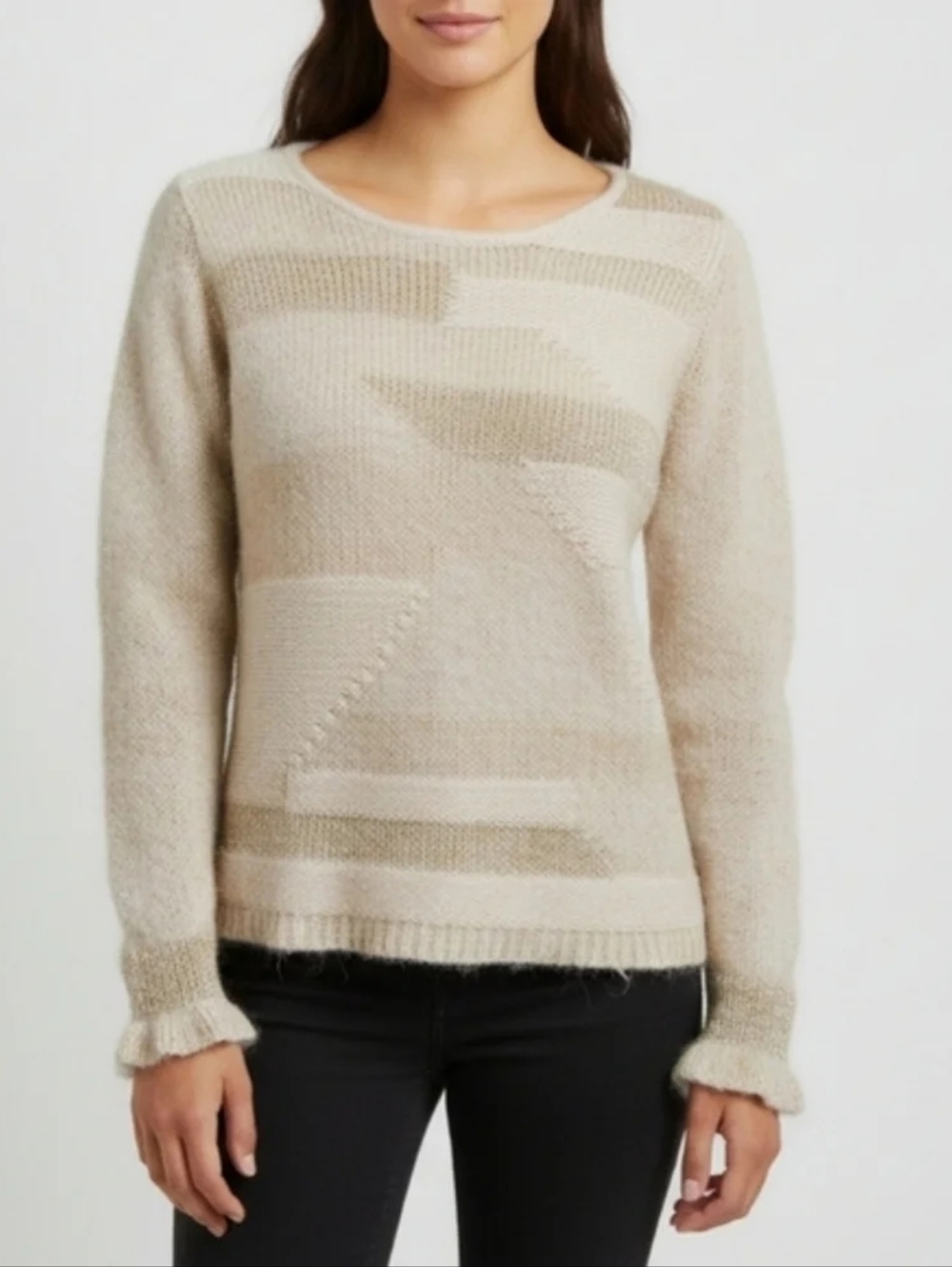 Sz S Gerard Darel - Wool Mohair Alpaca Metallic Beige - Knit Crewneck Sweater